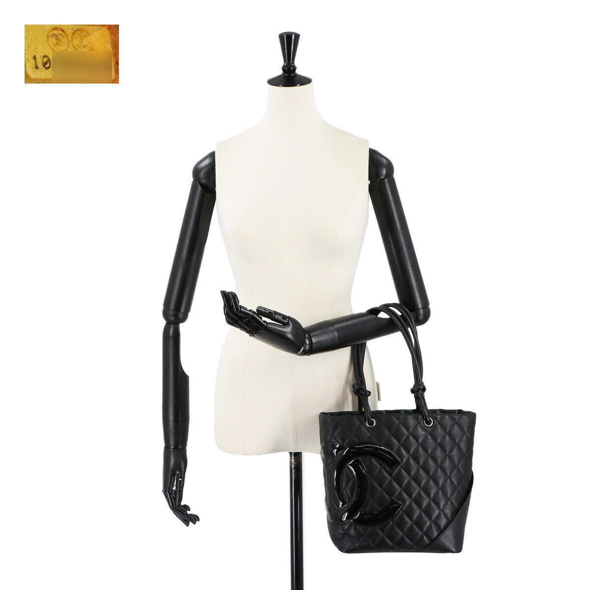 Cambon Line Medium Tote Bag Leather Enamel Black A25167 Purse