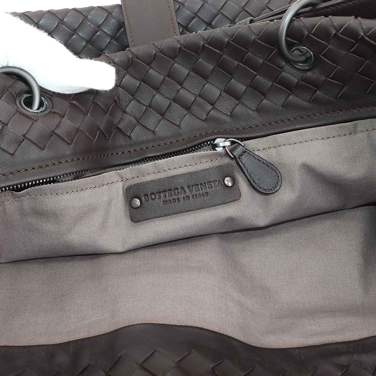 Intrecciato Tote Bag Leather Dark brown Purse