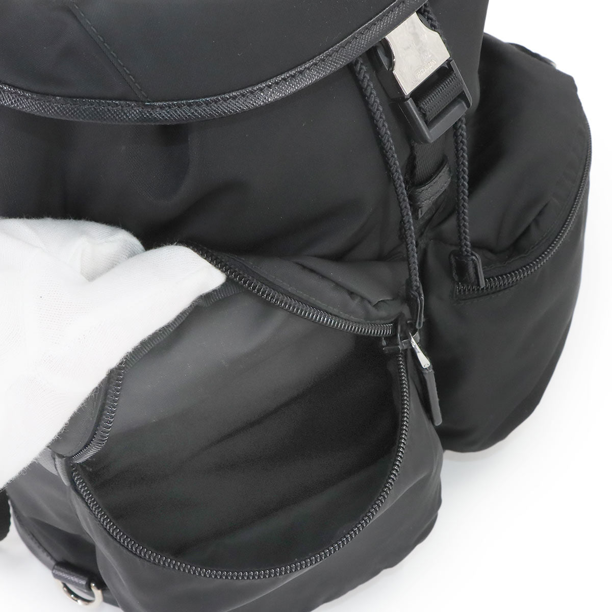 Backpack Nylon Saffiano leather Black V164 Purse