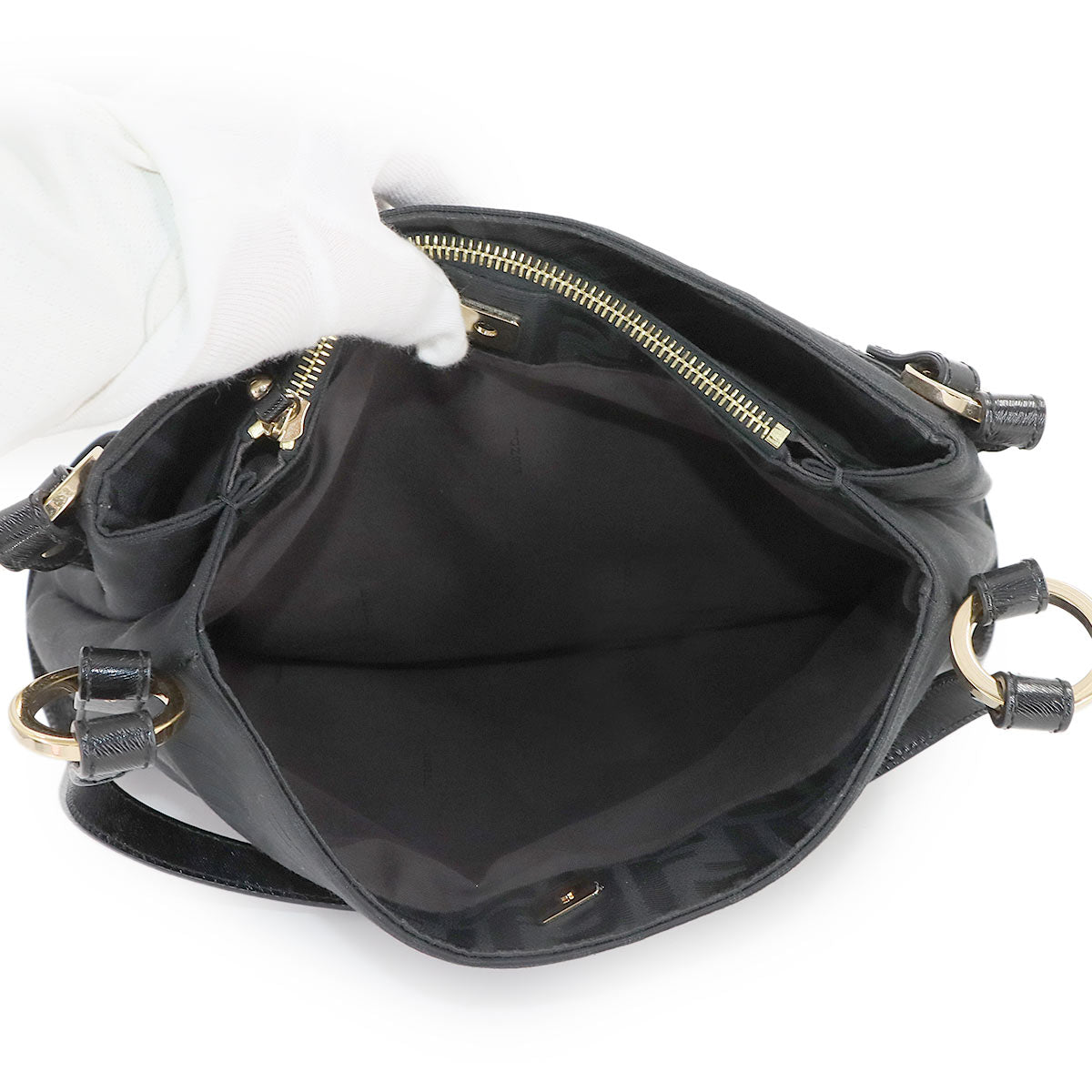 Zucca Shoulder Bag Canvas Leather Black 8BR652