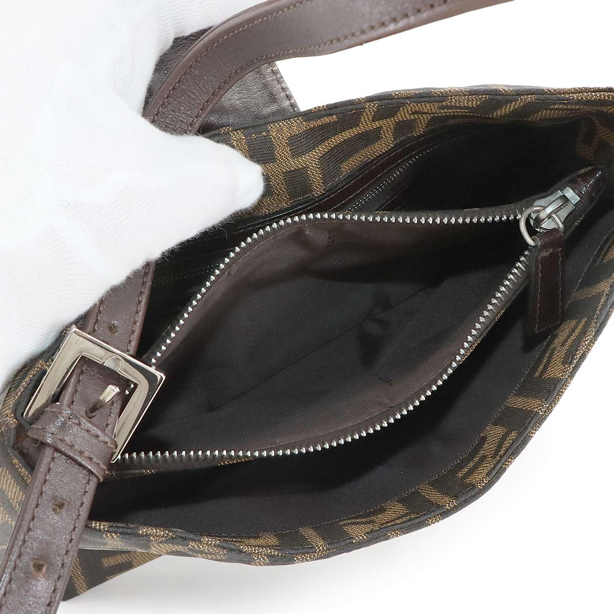 Zucca Shoulder Bag Canvas Leather Brown 16115 Purse