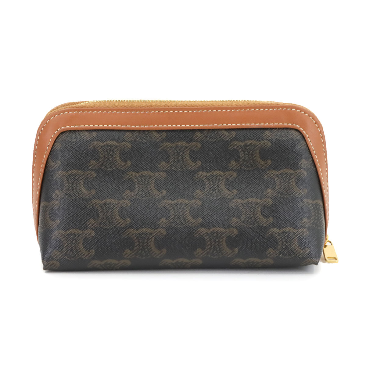 Triomphe Small Cosmetic Pouch PVC Leather Tan Brown Purse