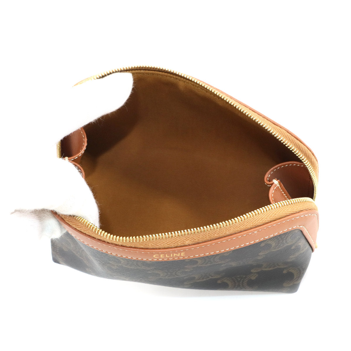 Triomphe Small Cosmetic Pouch PVC Leather Tan Brown Purse