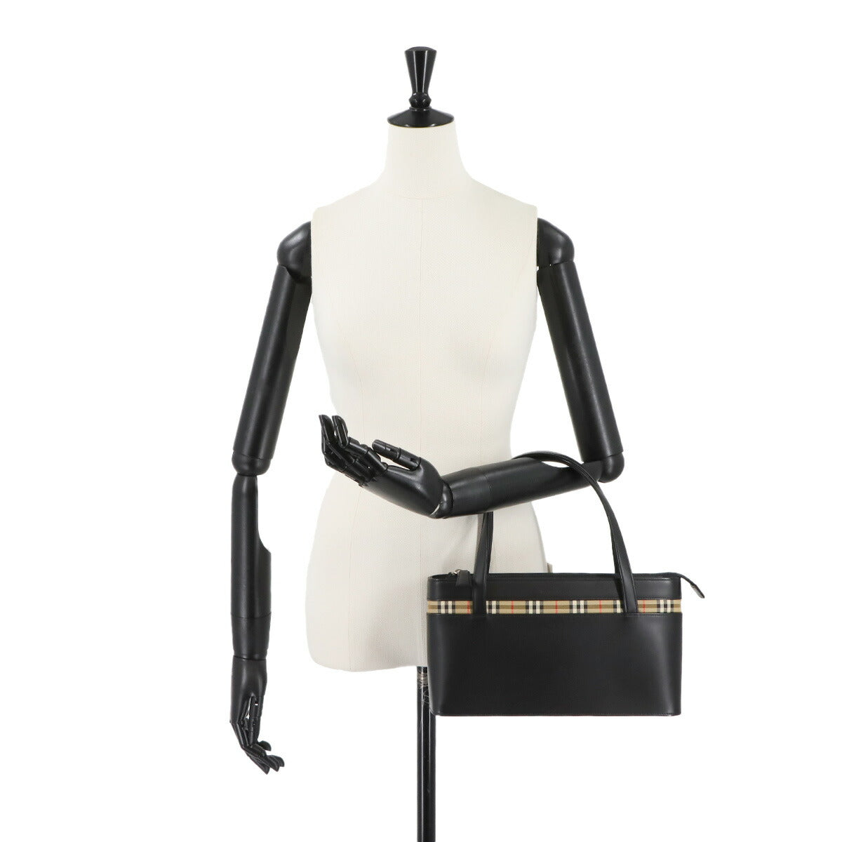 Hand Bag Leather Canvas Black Plaid Purse