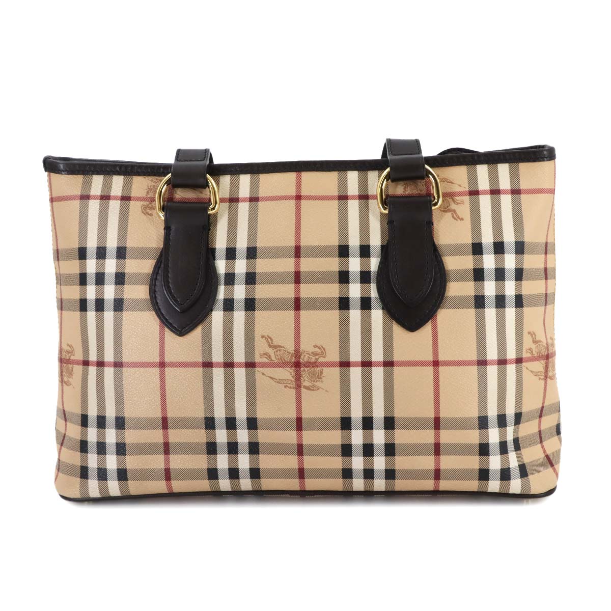Haymarket Check Shoulder Bag PVC Leather Beige Brown Plaid