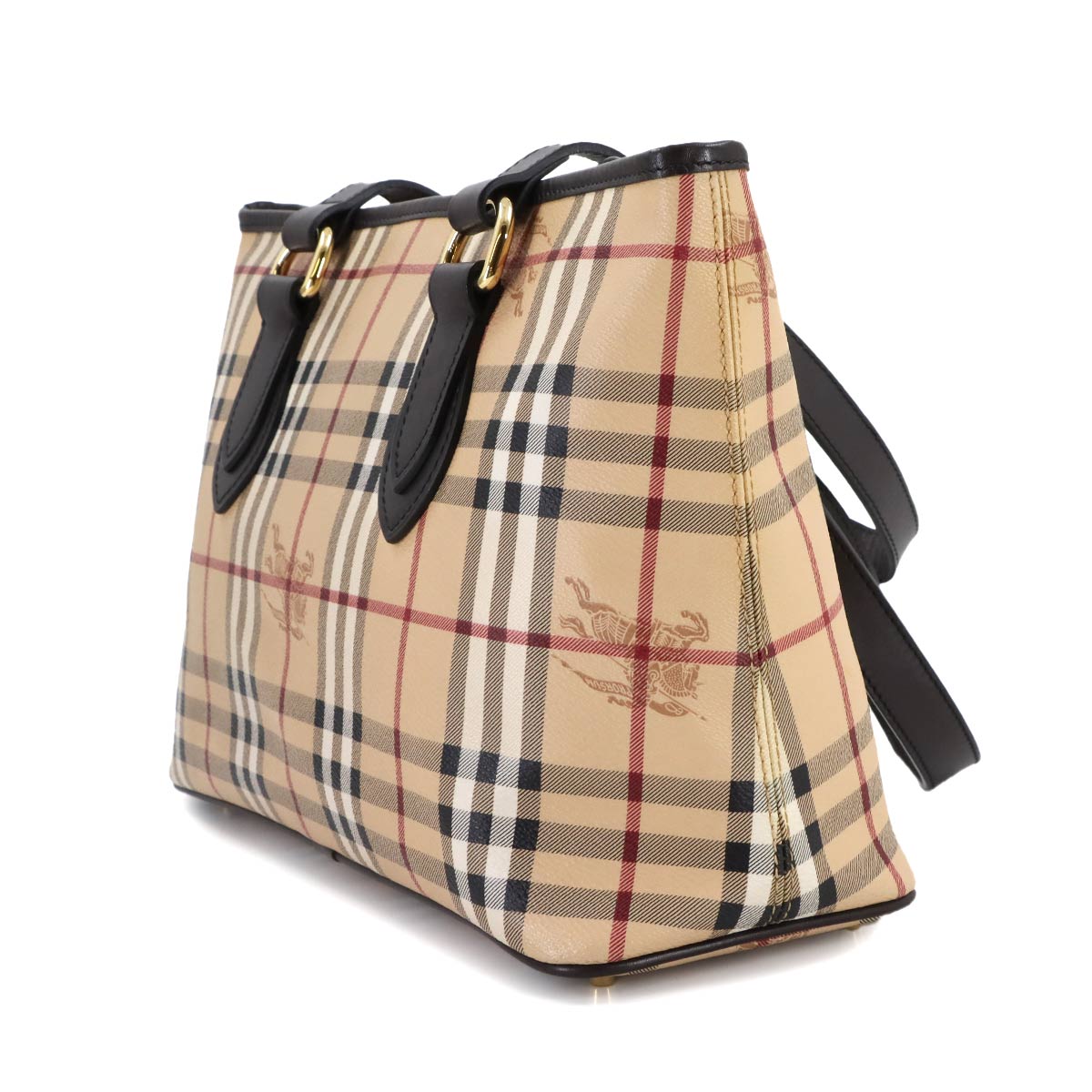 Haymarket Check Shoulder Bag PVC Leather Beige Brown Plaid