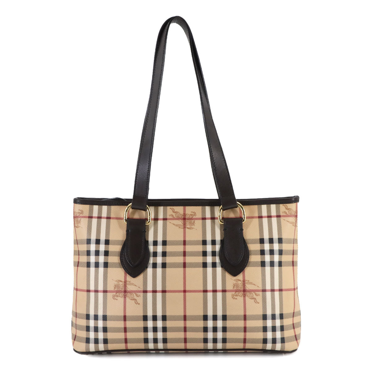 Haymarket Check Shoulder Bag PVC Leather Beige Brown Plaid