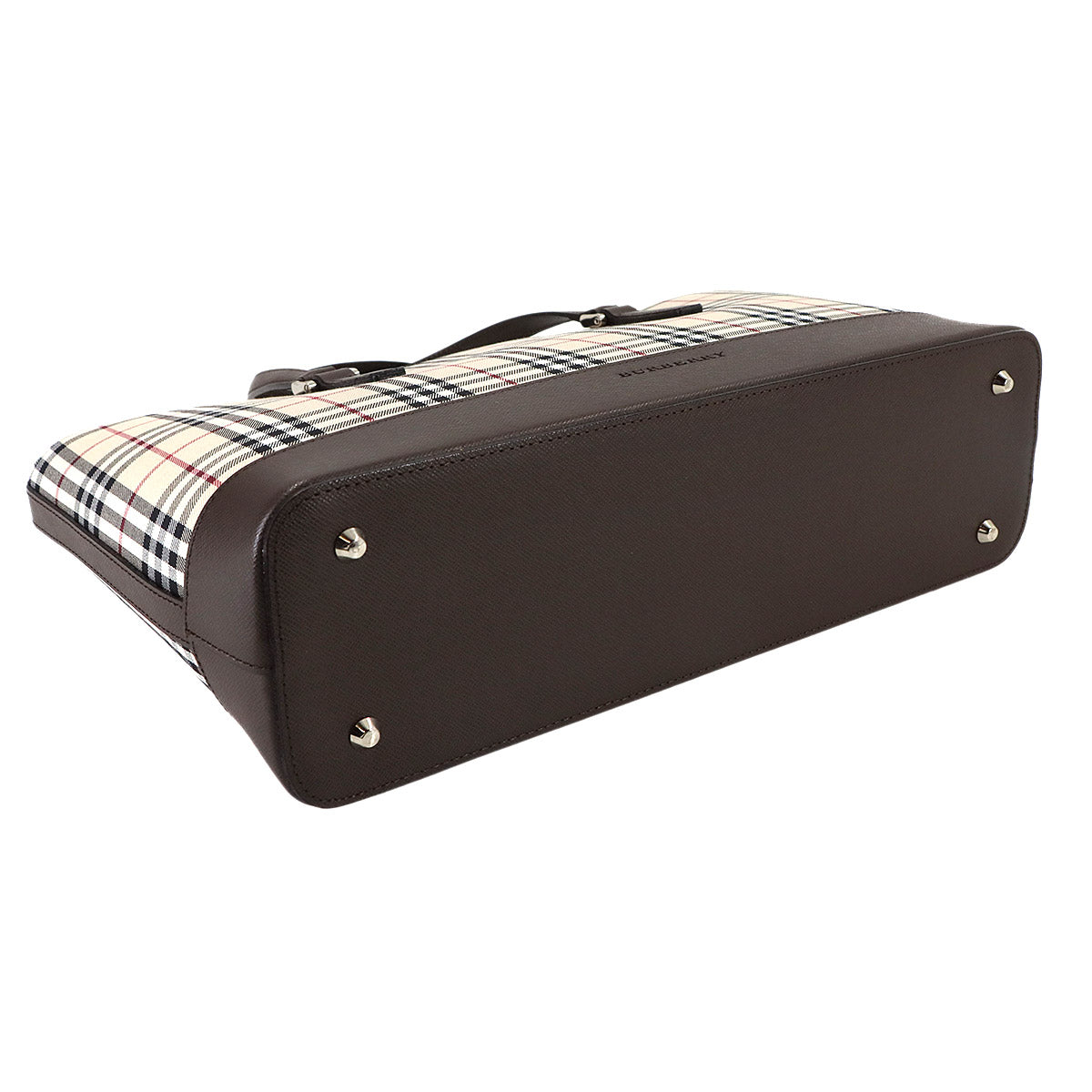 Plaid Hand Bag Canvas Leather Beige Brown Purse