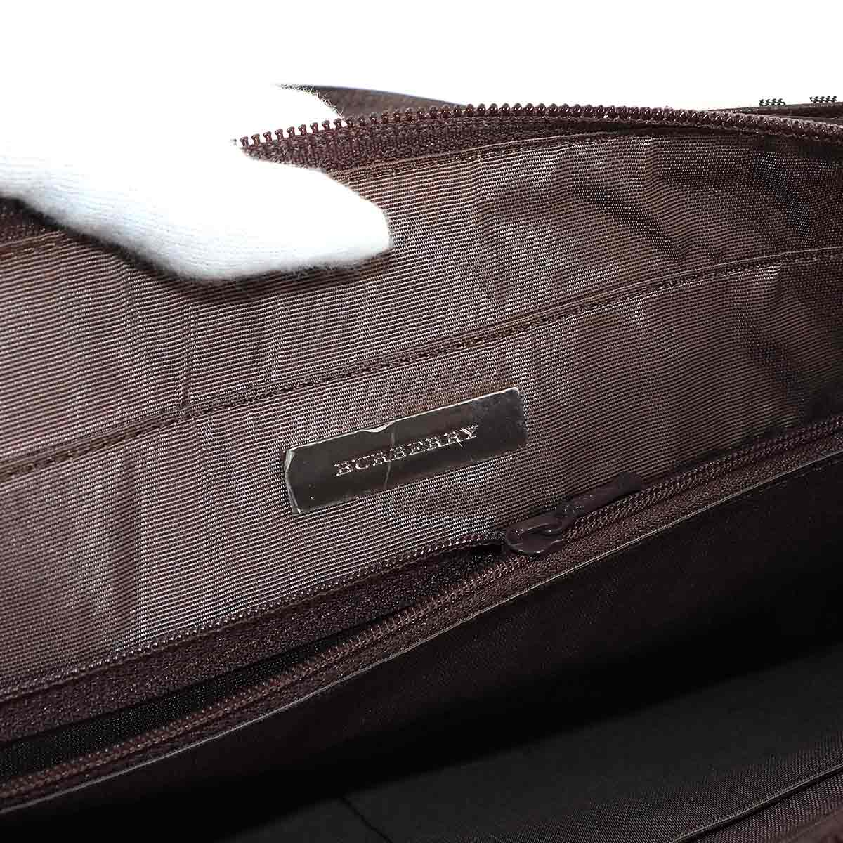 Plaid Hand Bag Canvas Leather Beige Brown Purse