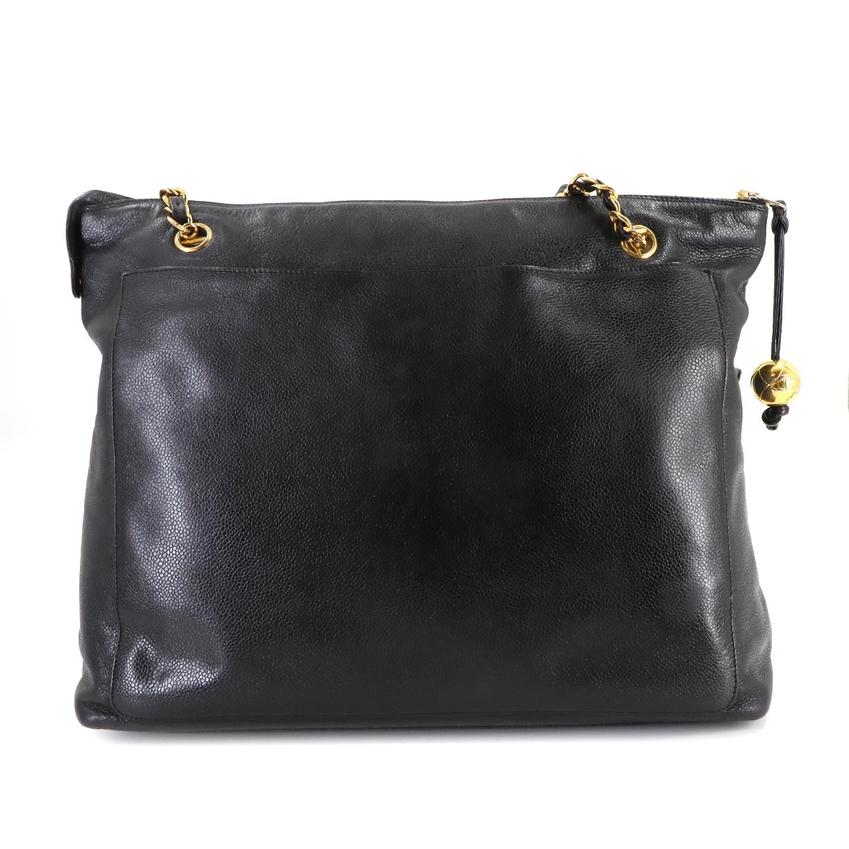 Chain Tote Bag Leather Black Vintage Purse