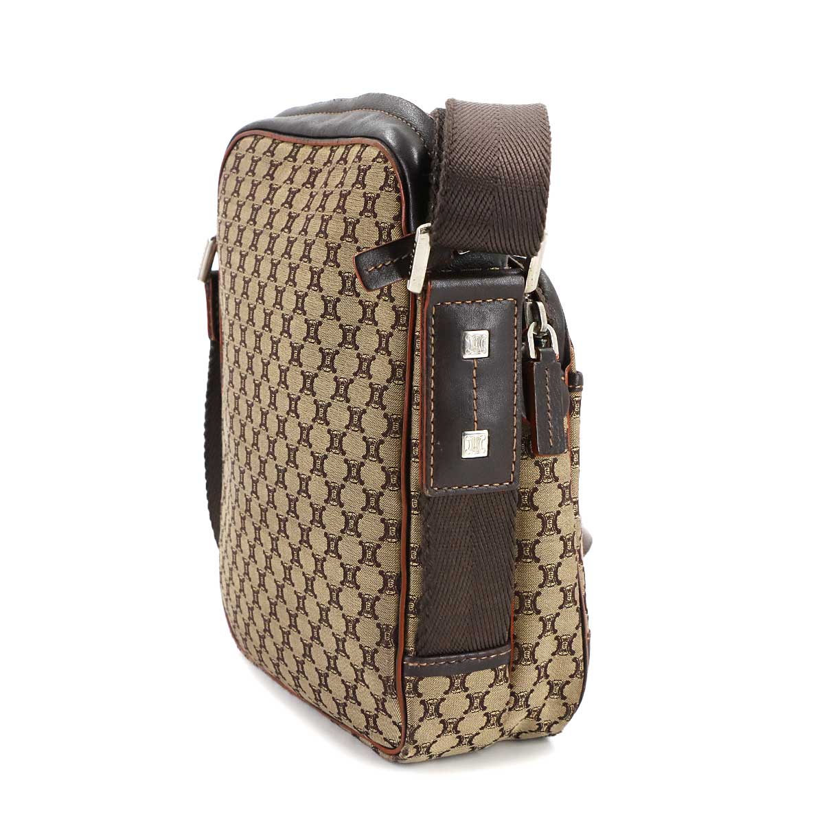 Macadam Shoulder Bag Canvas Leather Beige Brown Purse