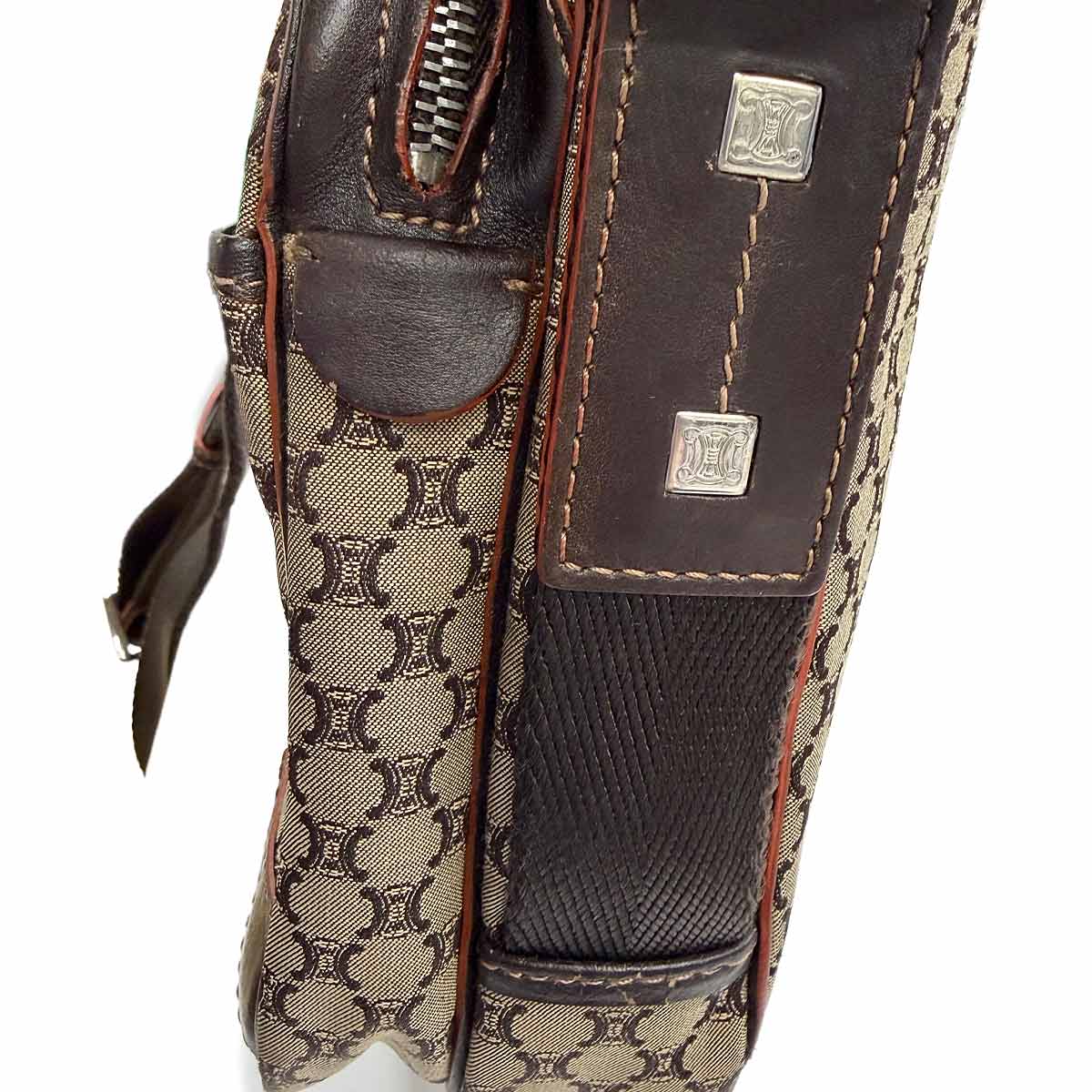 Macadam Shoulder Bag Canvas Leather Beige Brown Purse