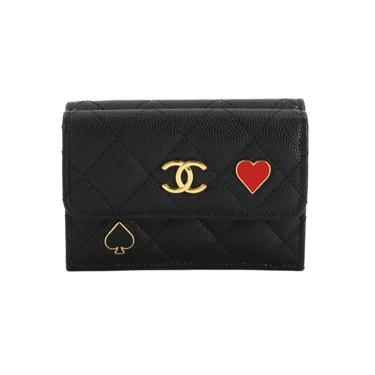 Matelasse Compact Wallet Leather Black AP3081 Heart Spade