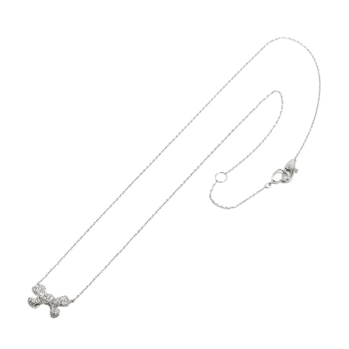 Ribbon Motif Diamond 0.22ct Necklace 18K White Gold 750