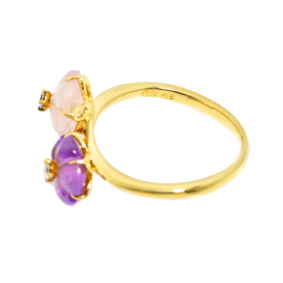 Amethyst Quartz Diamond Ring 18K YG 750 Size5.5-5.75(US)