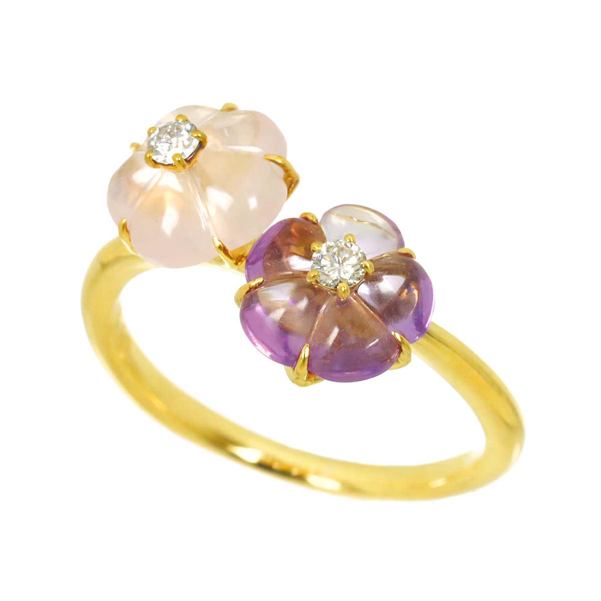 Amethyst Quartz Diamond Ring 18K YG 750 Size5.5-5.75(US)