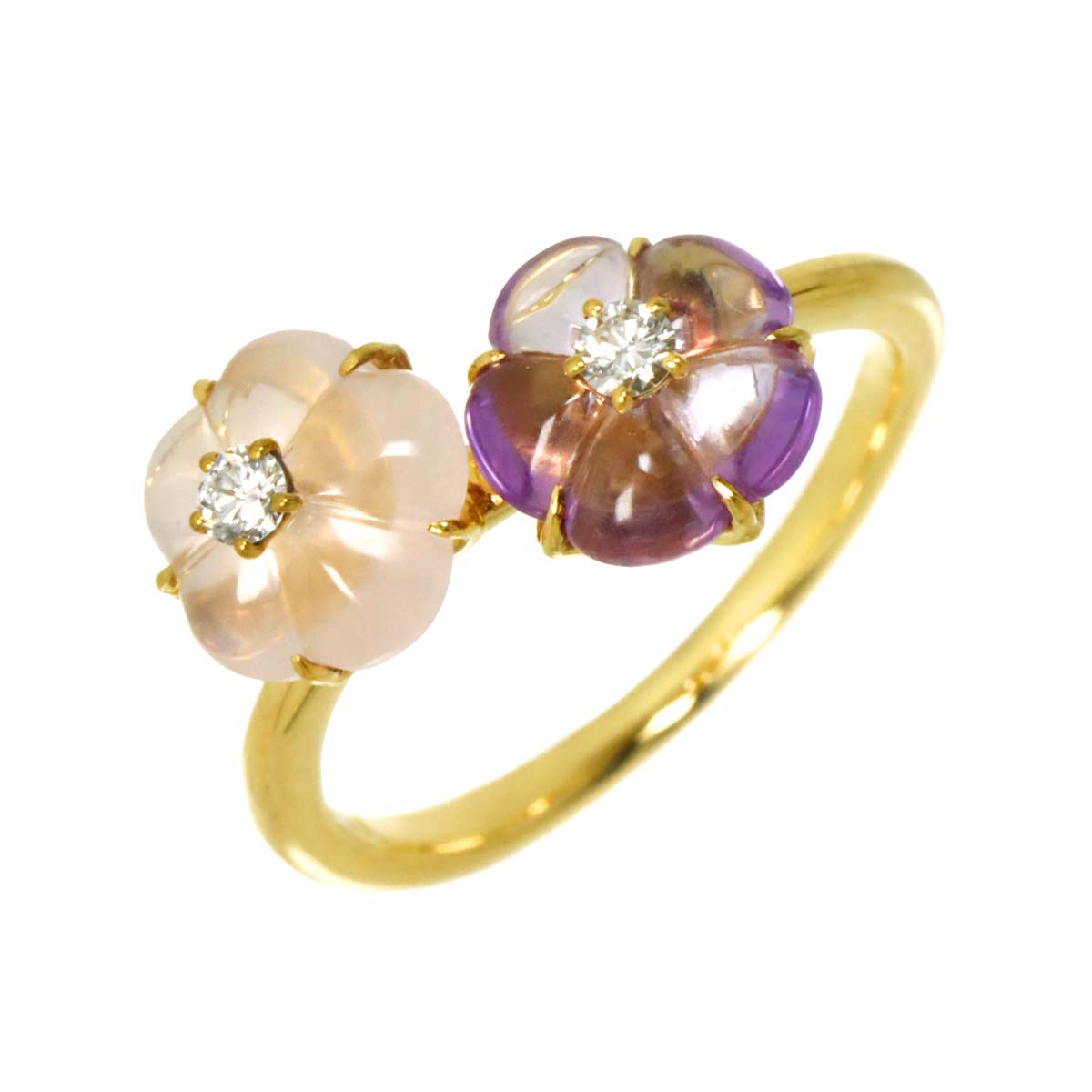 Amethyst Quartz Diamond Ring 18K YG 750 Size5.5-5.75(US)