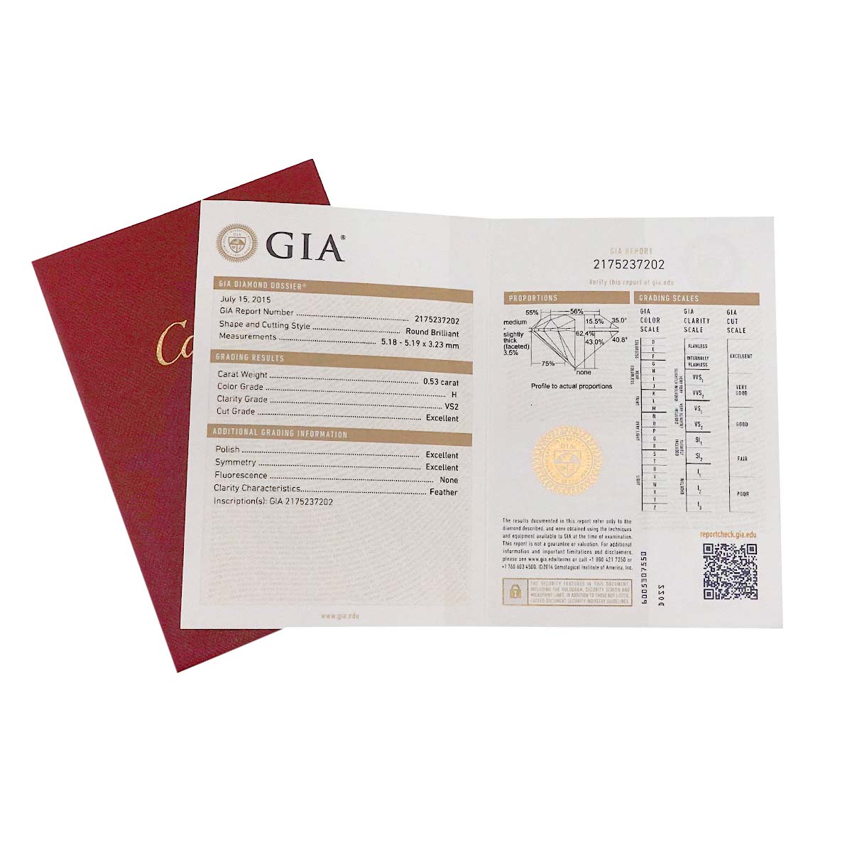 Diamond 0.53ct H/VS2/3EX Ring Platinum size52 6(US)