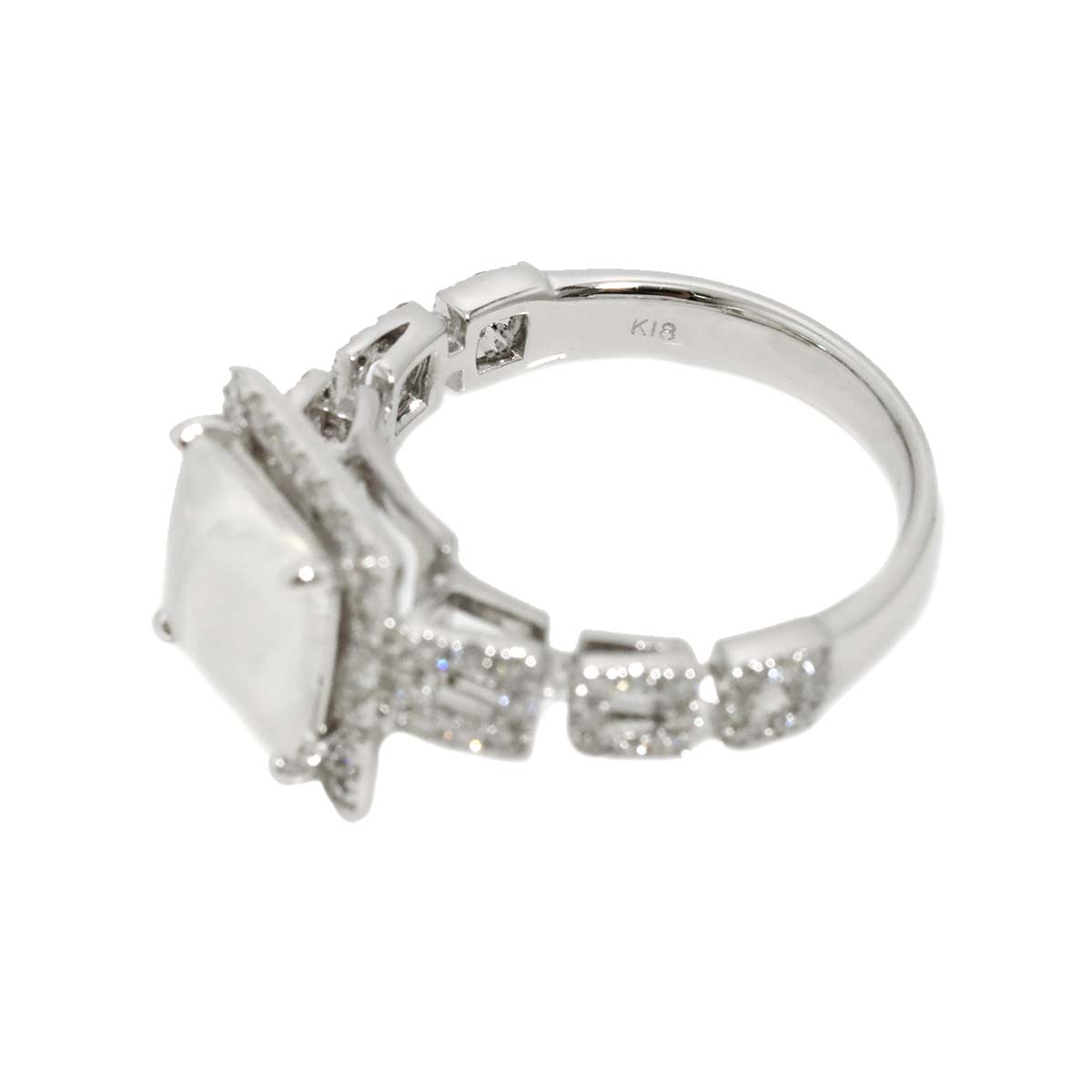 Felspar 2.14ct Diamond 0.49ct Ring 18K K18 WG White Gold size6(US)