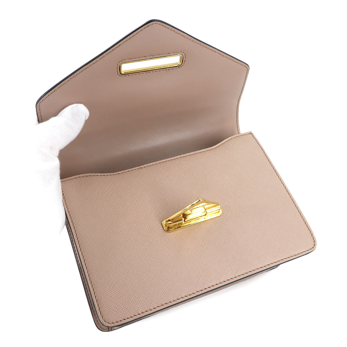 Chain Shoulder Bag Saffiano Leather Beige 1BD200 Purse