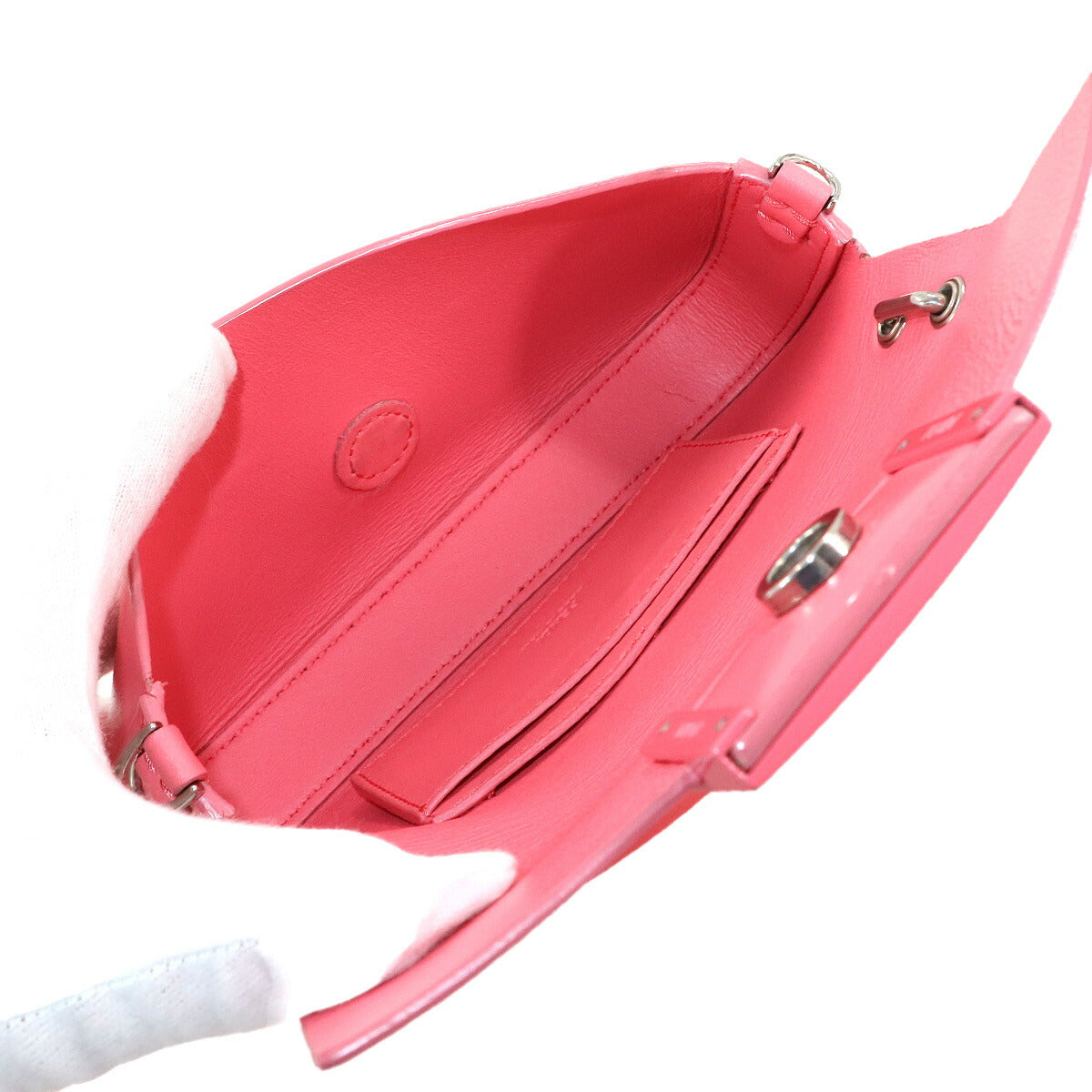 Mini Baguette Phone Pouch Hand Shoulder Bag Leather Enamel 7AS142