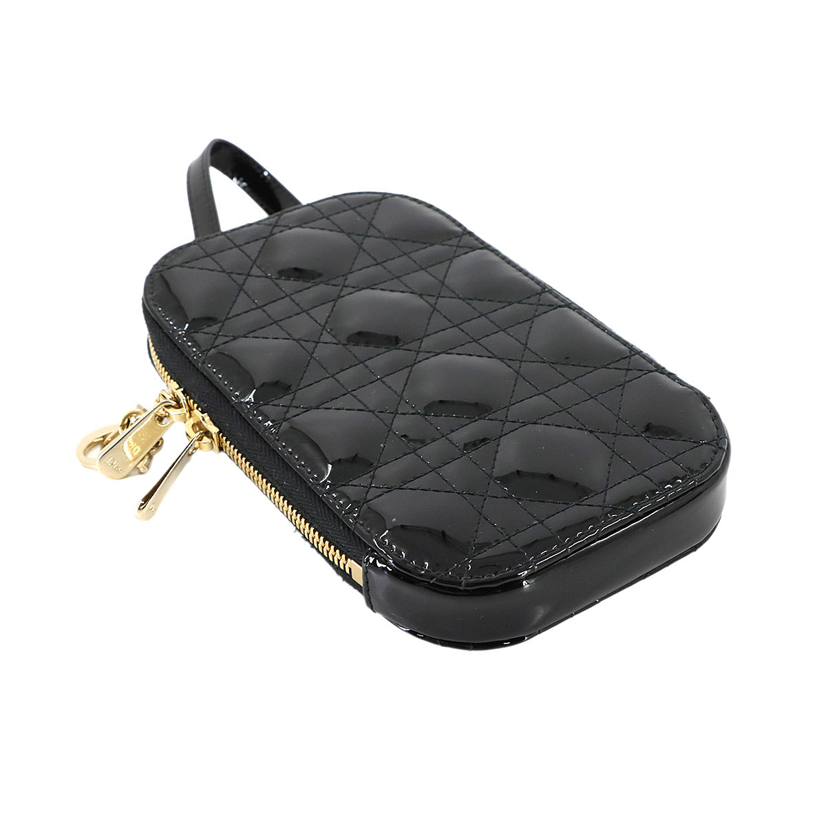 LADY DIOR Phone Holder Hand Shoulder Bag Enamel Black