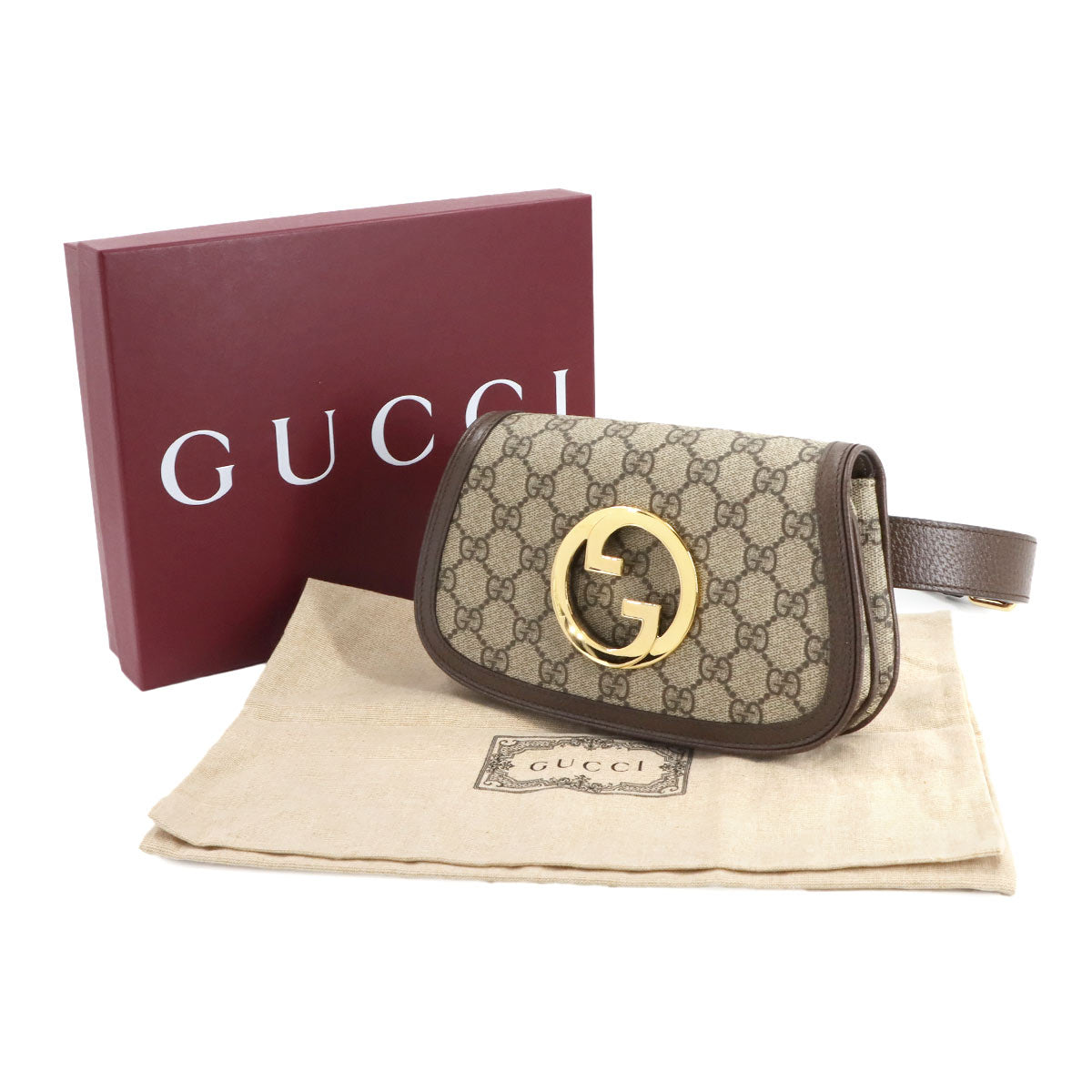 Blondie GG Supreme Belt Bag Leather Beige Brown 703807 Purse