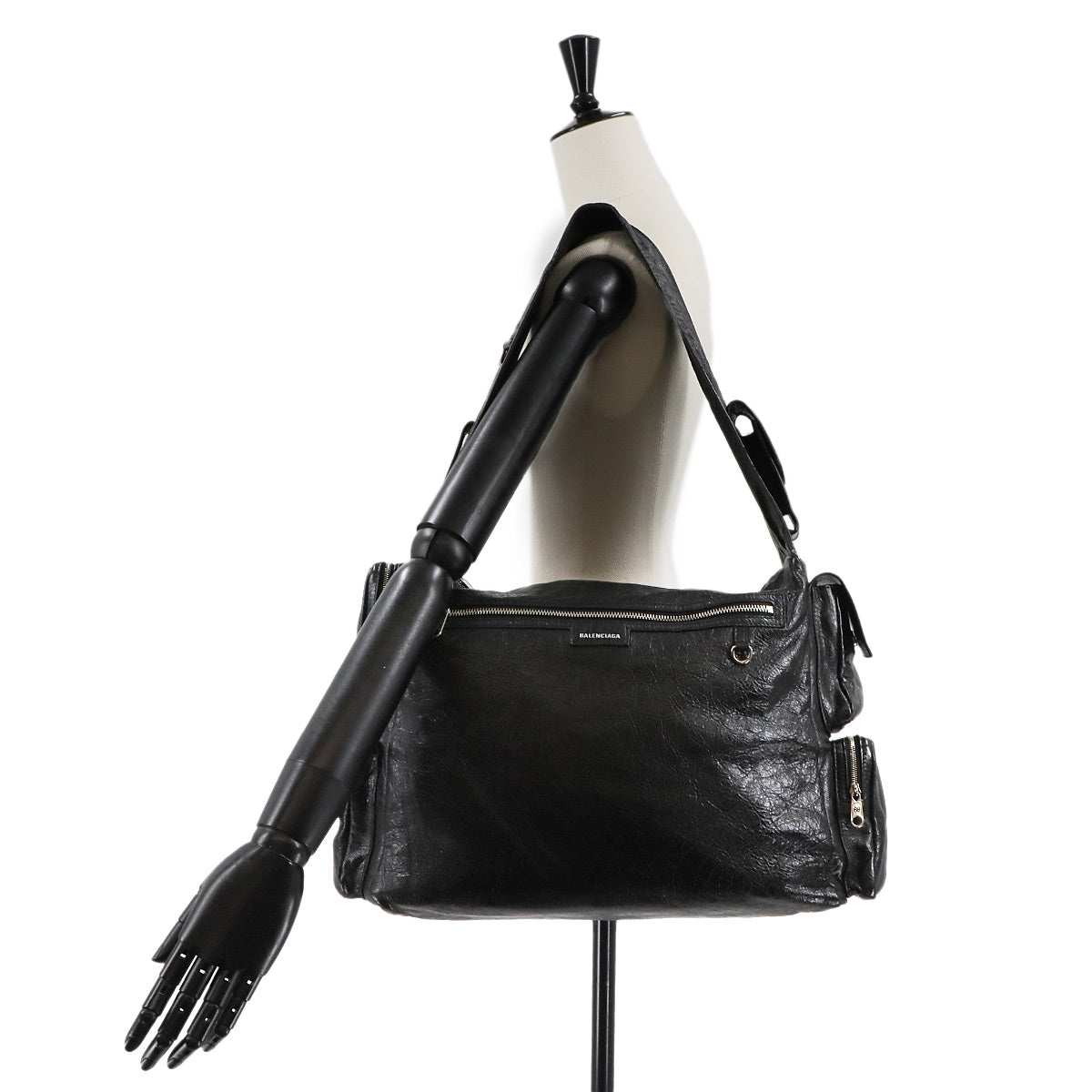 Superbusy Large Sling Shoulder Bag Leather Black 702168