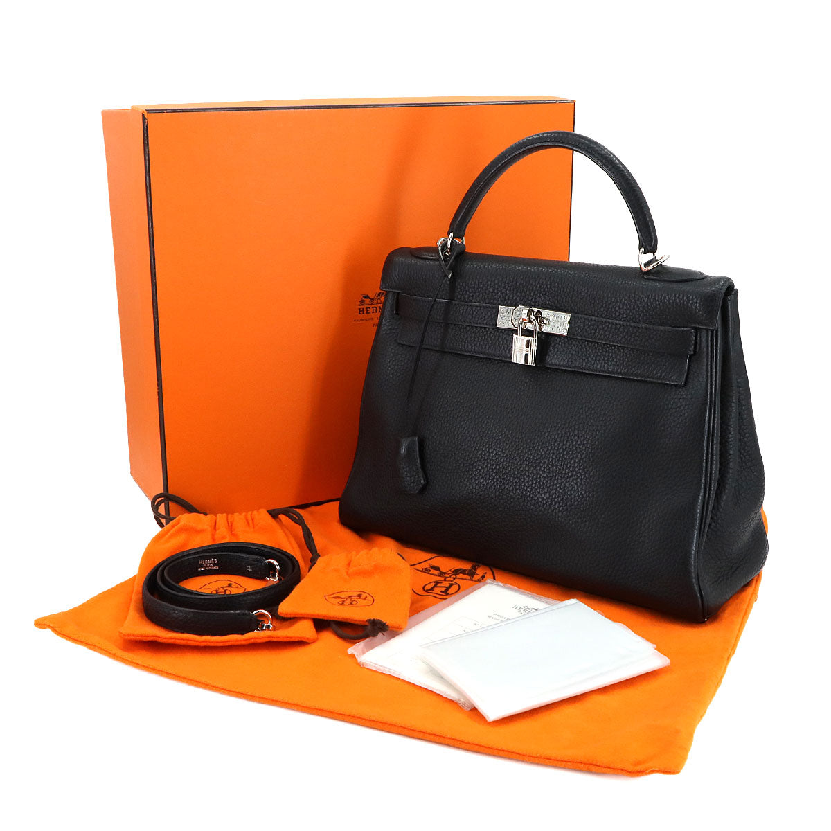 Kelly 32 Taurillon Clemence Black Hand Shoulder Bag Purse