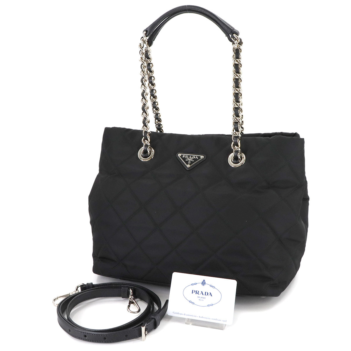 2way Tote Shoulder Bag Nylon Saffiano Leather Nero Black 1BG740