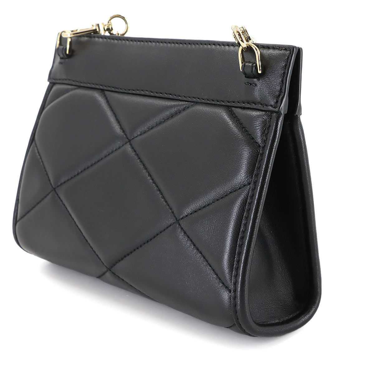 Quilting Chain Shoulder Clutch Bag Leather Black Purse