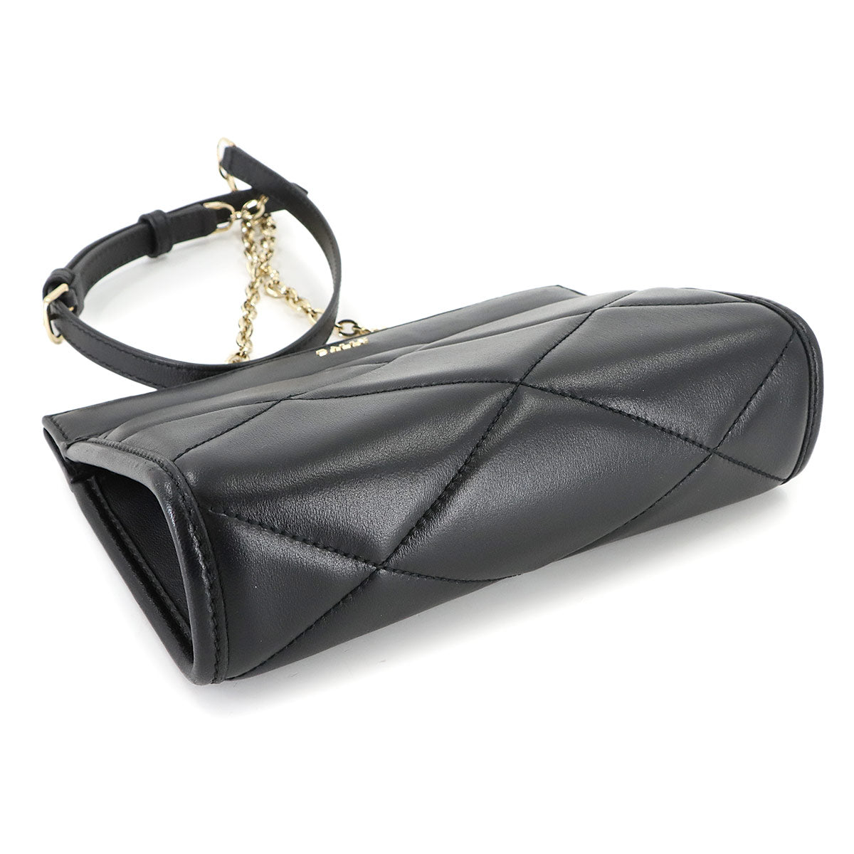 Quilting Chain Shoulder Clutch Bag Leather Black Purse