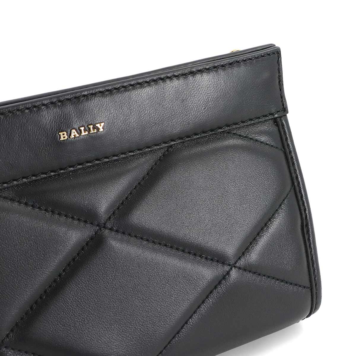 Quilting Chain Shoulder Clutch Bag Leather Black Purse