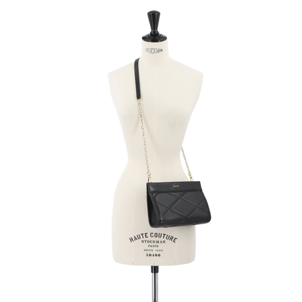 Quilting Chain Shoulder Clutch Bag Leather Black Purse