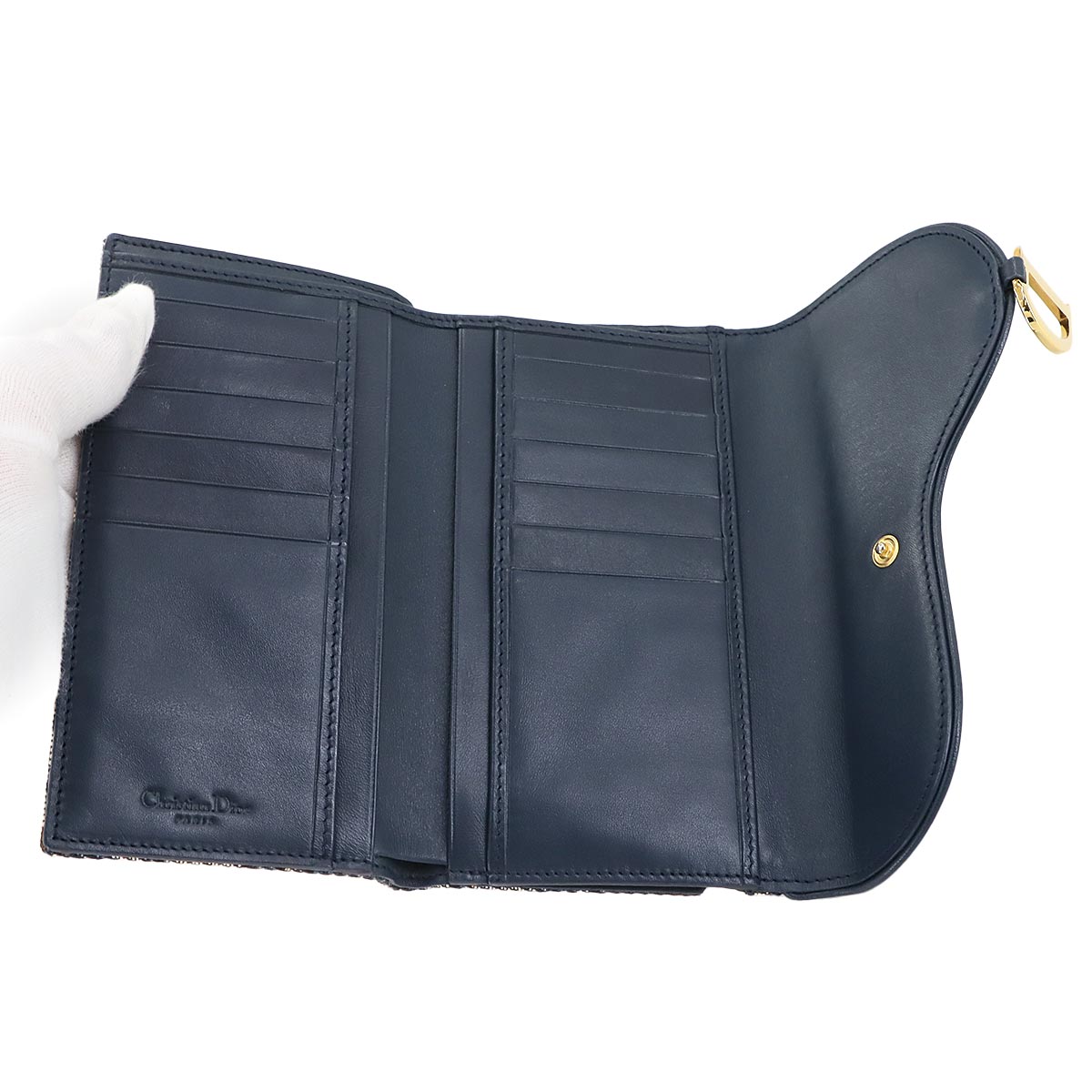 Christian Dior Trotter Saddle Wallet Canvas Navy SLO43032