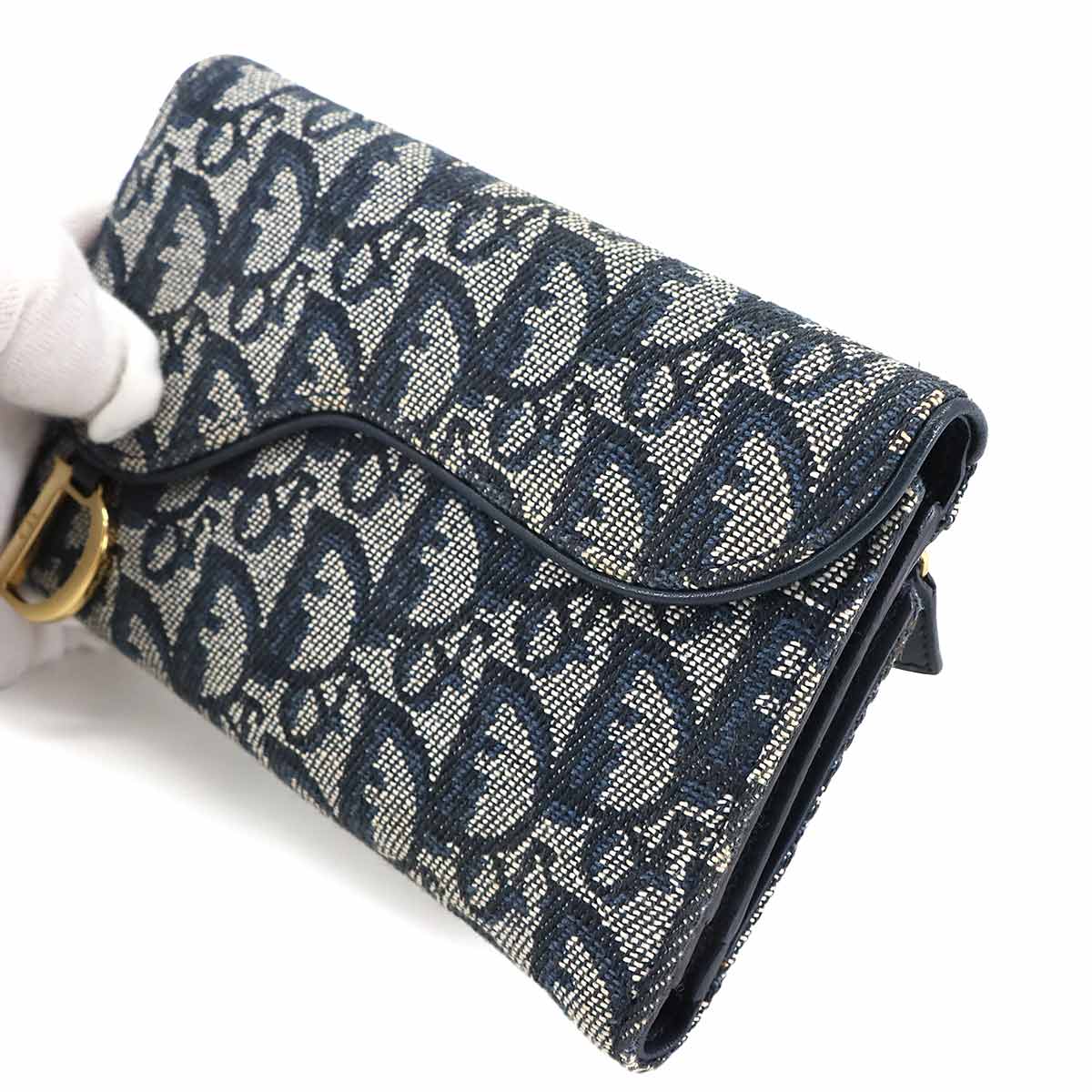 Christian Dior Trotter Saddle Wallet Canvas Navy SLO43032