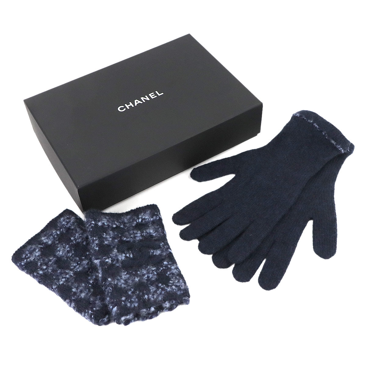 Coco Logos Gloves Cashmere Silk Navy Blue