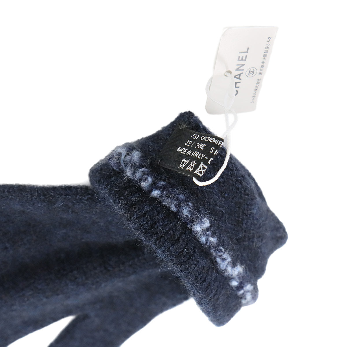 Coco Logos Gloves Cashmere Silk Navy Blue