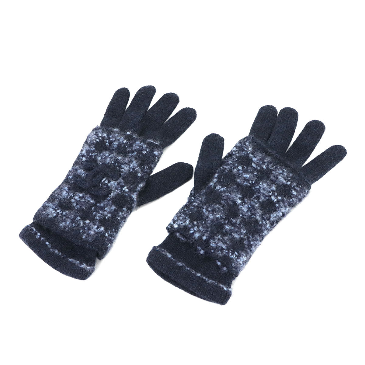 Coco Logos Gloves Cashmere Silk Navy Blue
