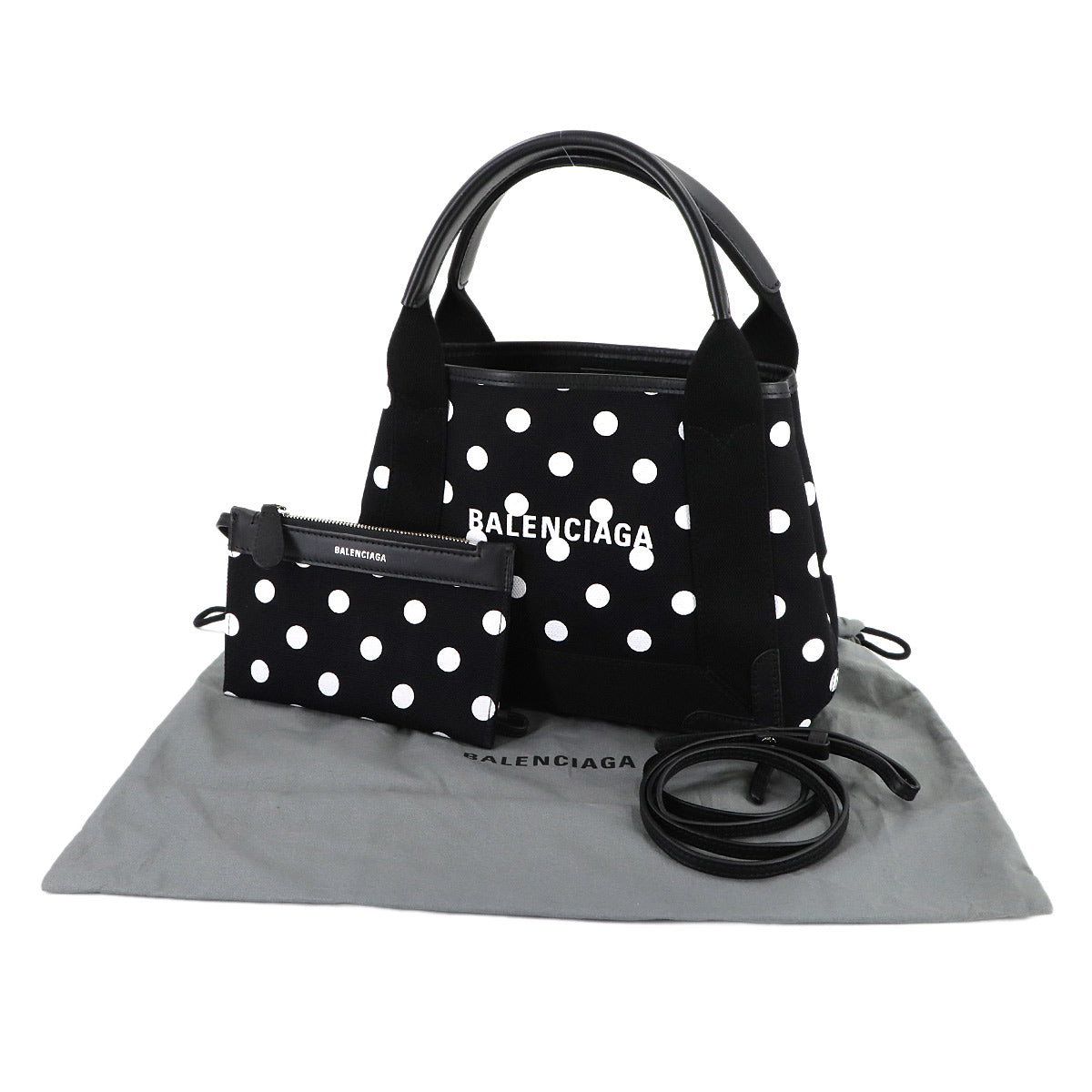 Navy XS Cabas Tote Shoulder Bag Canvas Leather Black