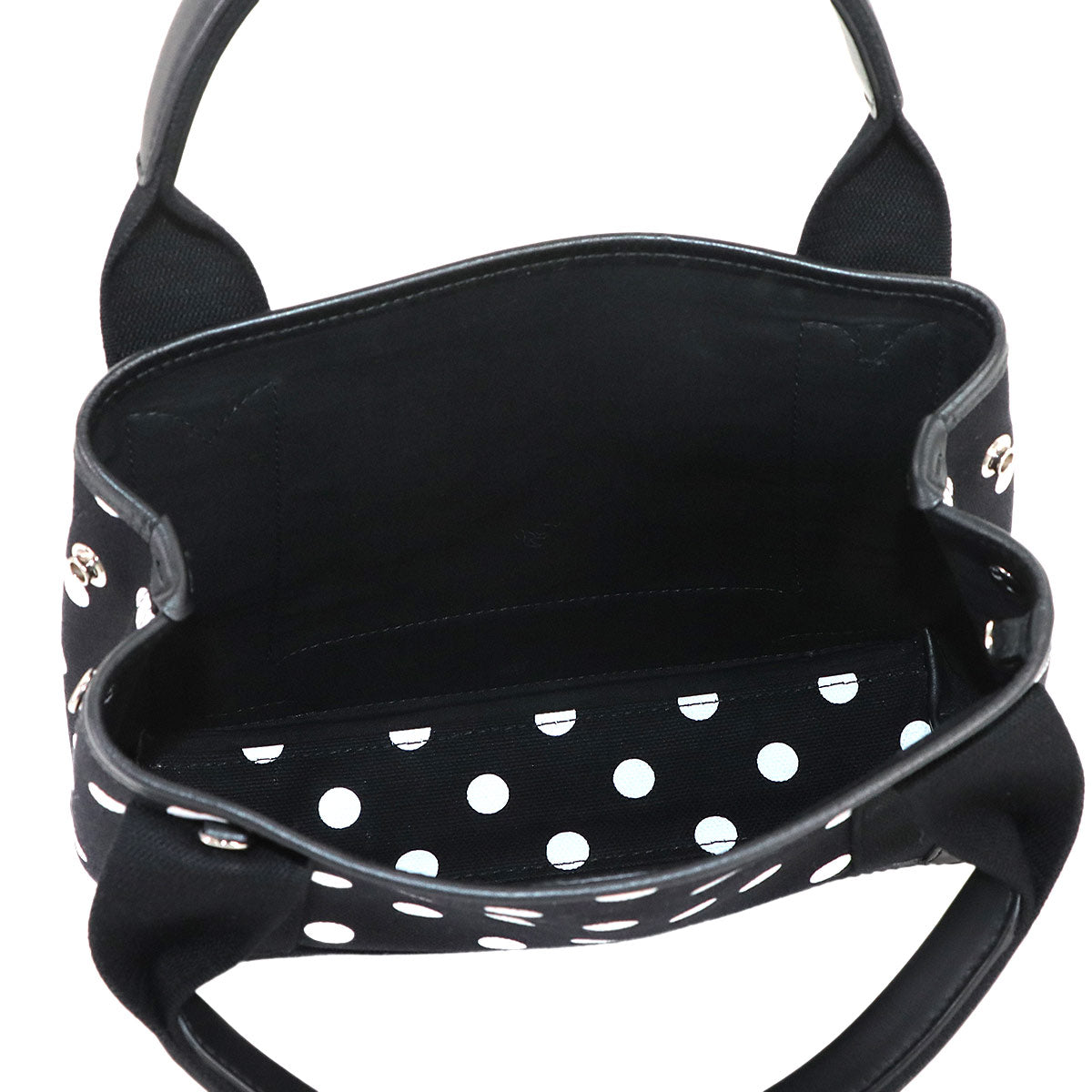 Navy XS Cabas Tote Shoulder Bag Canvas Leather Black