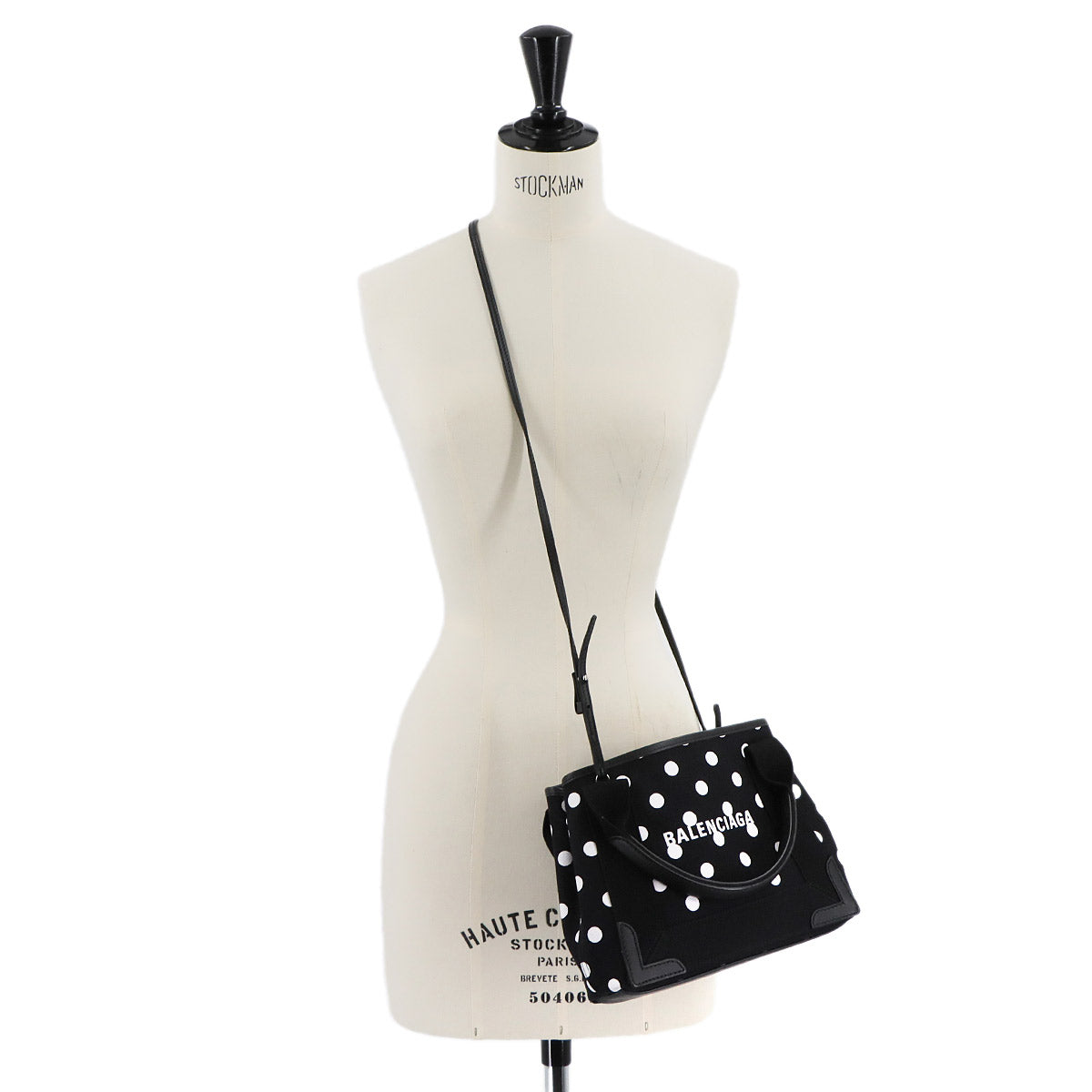 Navy XS Cabas Tote Shoulder Bag Canvas Leather Black