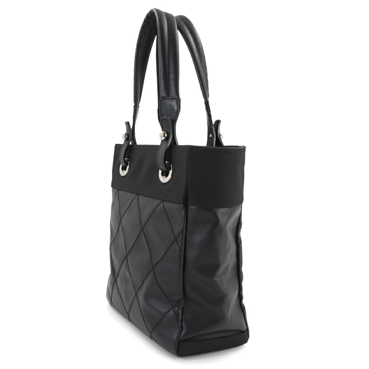 Paris Biarritz PM Tote Bag PVC Nylon Leather Black A34208 Purse