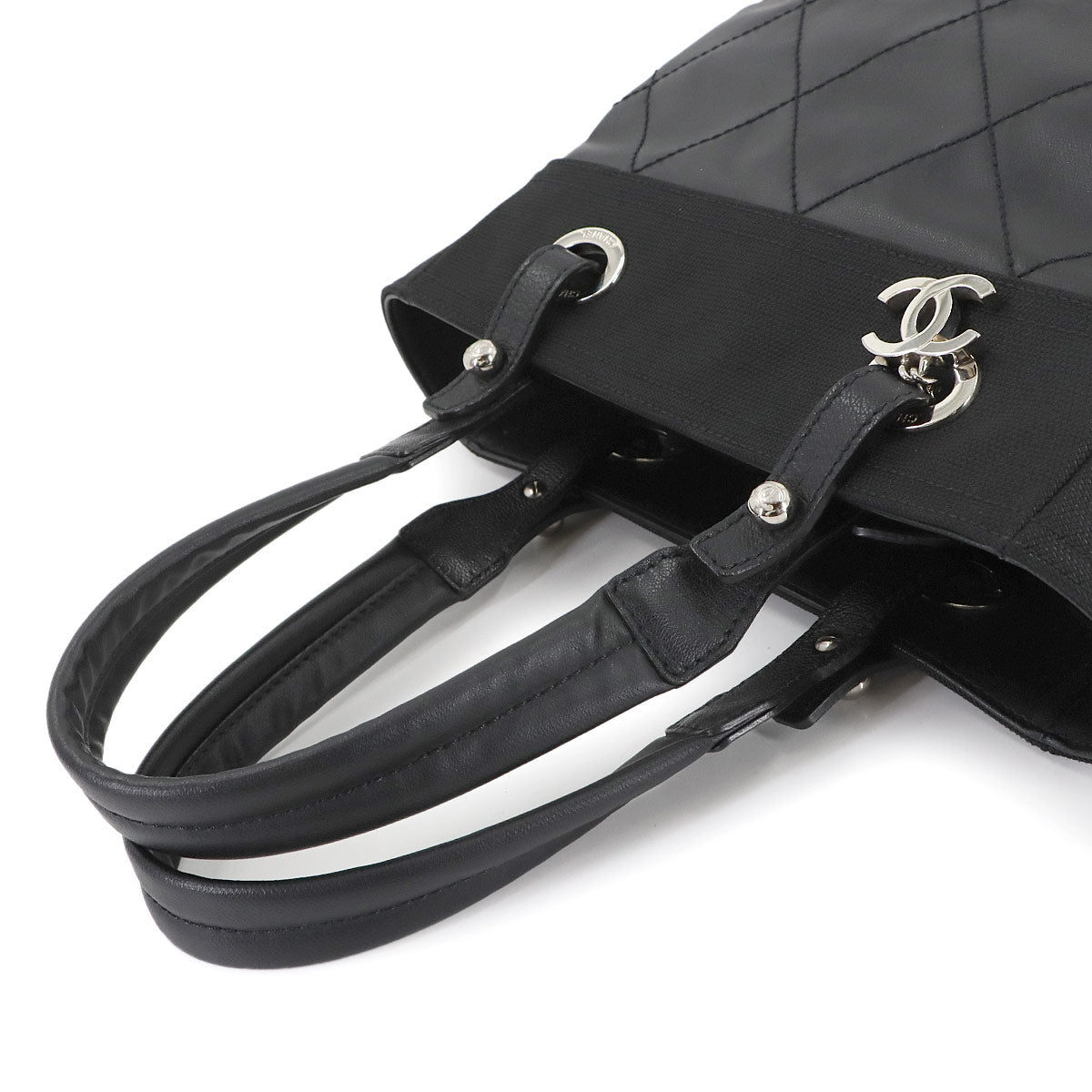 Paris Biarritz PM Tote Bag PVC Nylon Leather Black A34208 Purse