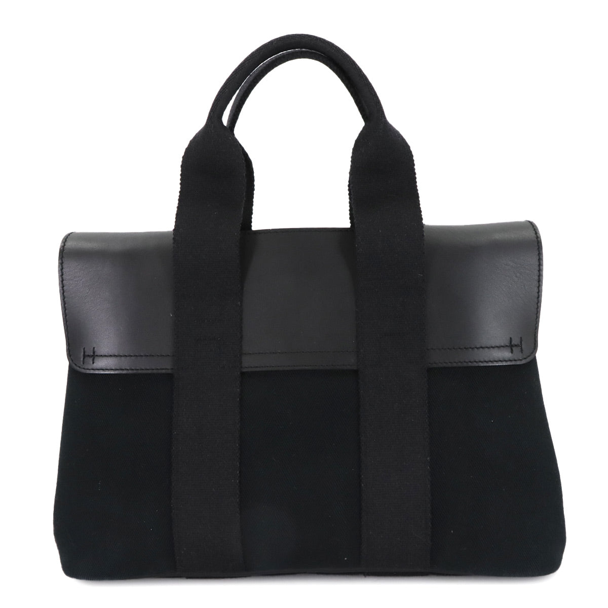 Valparaiso PM Hand Bag Toile Chevron Leather Black Purse