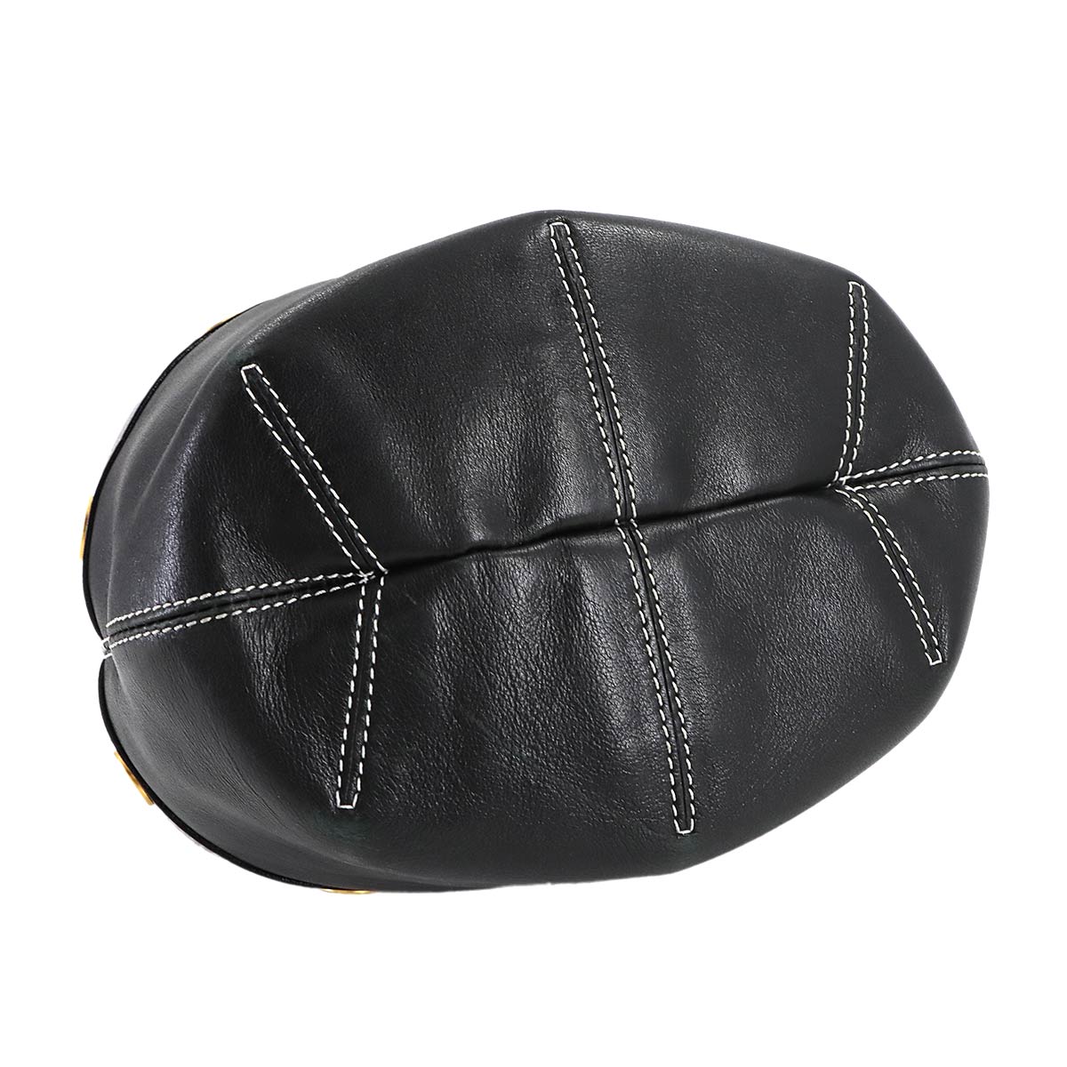 Drawstrings Shoulder Bag Leather Black Vintage Purse