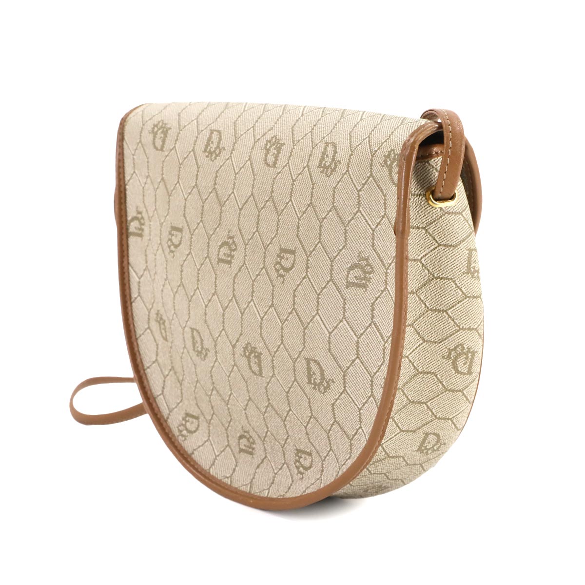 Honeycomb Shoulder Bag PVC Leather Beige Brown Purse