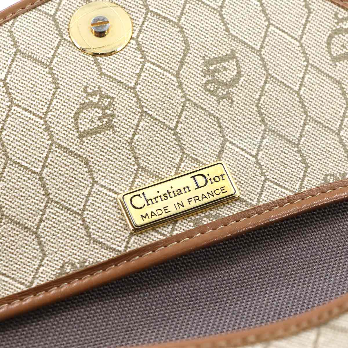 Honeycomb Shoulder Bag PVC Leather Beige Brown Purse