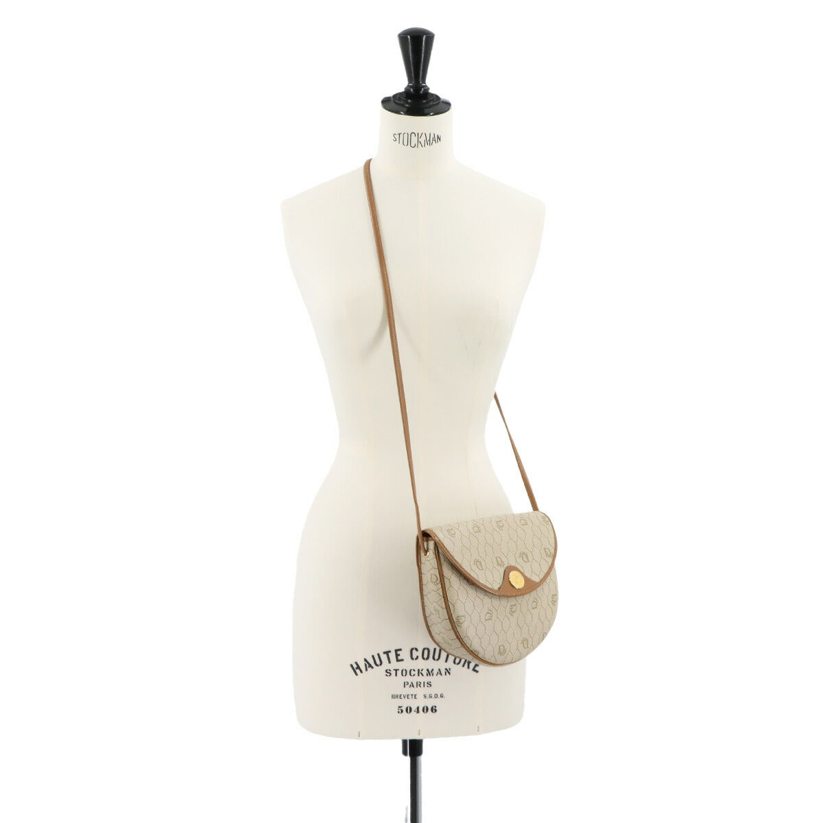 Honeycomb Shoulder Bag PVC Leather Beige Brown Purse