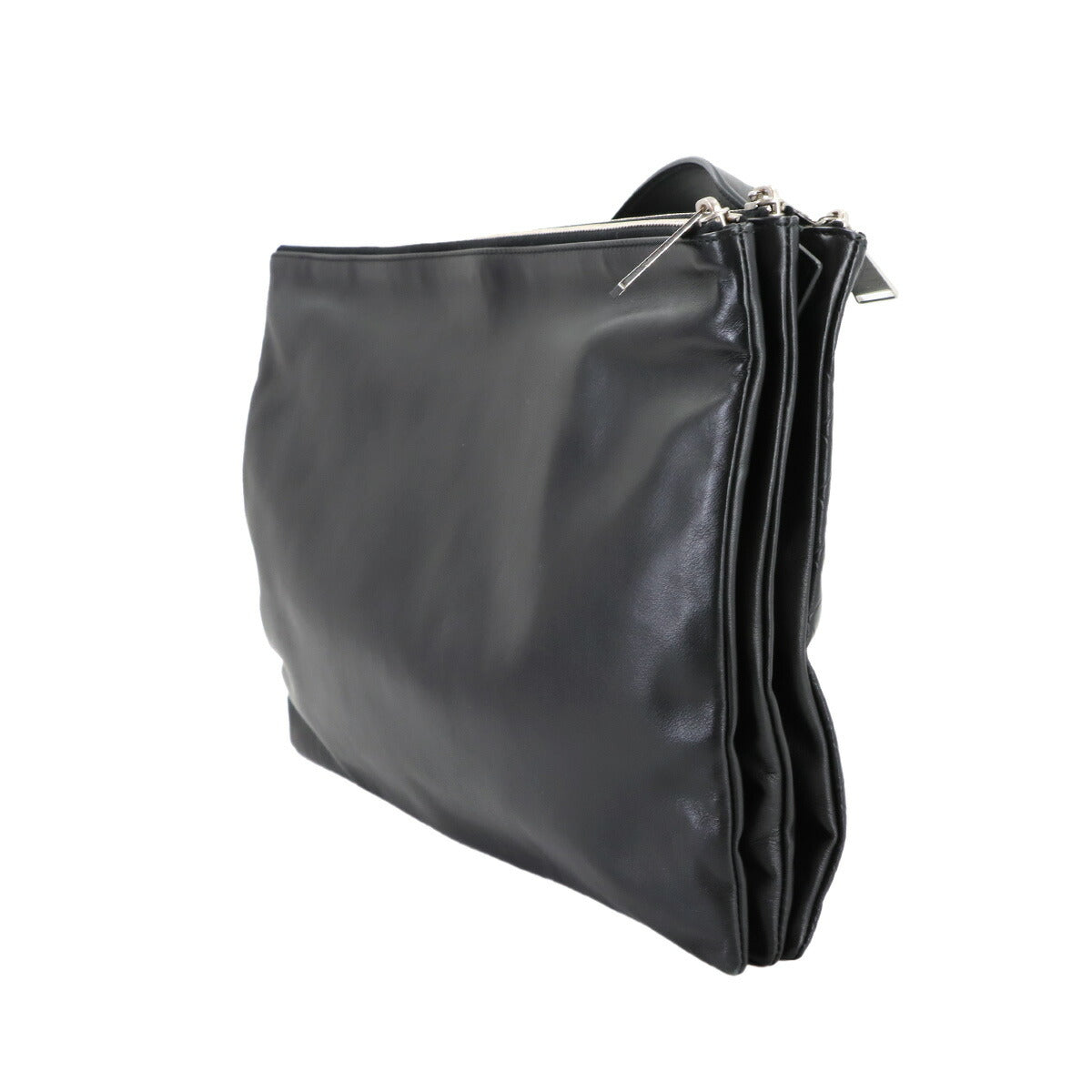 Trio Messenger Shoulder Bag Leather Black Purse